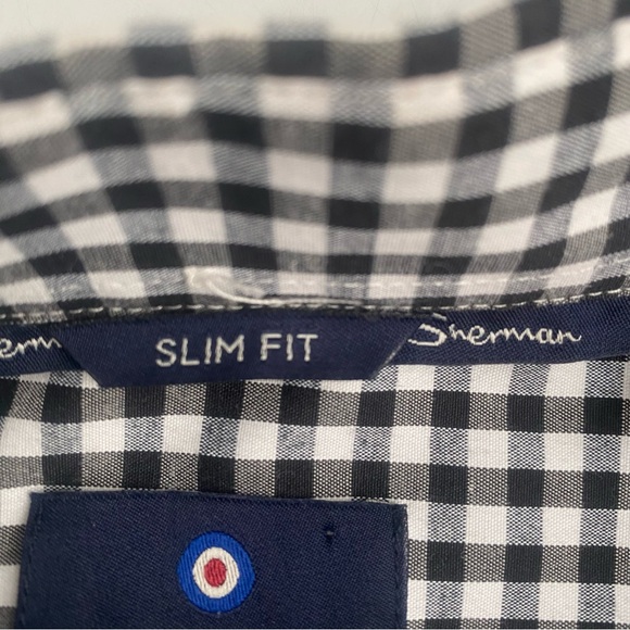 BEN SHERMAN BLACK WHITE GINGHAM LONG SLEEVE BUTTON DOWN SLIM FIT SHIRT SIZE M - Picture 4 of 6